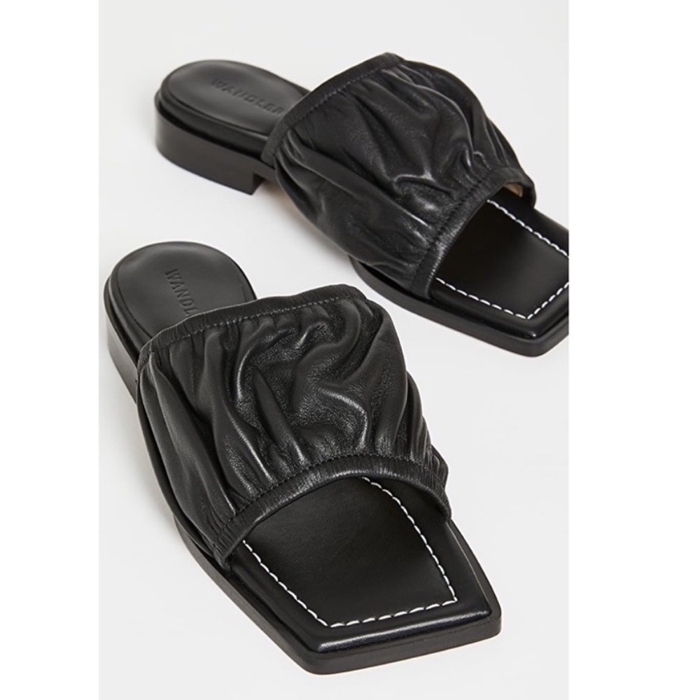 Wandler Mila Puffy Lambskin Flat Sandal Slip-On Mule Black Color Size 38 US 8.5